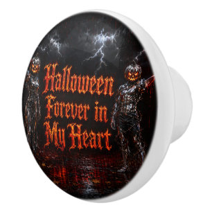 Bouton De Porte En Céramique Halloween à jamais dans mon cœur Gothique Citrouil