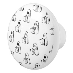 Bouton De Porte En Céramique Halloween, Blancs Fantômes, Tricoter Ou Traiter, B