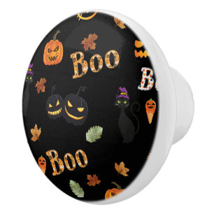 Bouton De Porte En Céramique Halloween Cat Boo