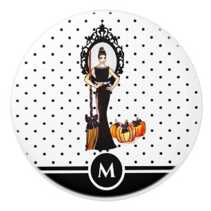 Bouton De Porte En Céramique Halloween Classic Élégante Robe Noire Longue Mode