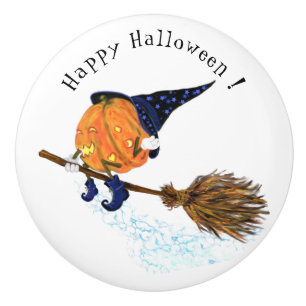 Bouton De Porte En Céramique Halloween en céramique Knob Sorcière Citrouille Vo