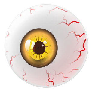Bouton De Porte En Céramique Halloween heureux ! Globe oculaire jaune éffrayan