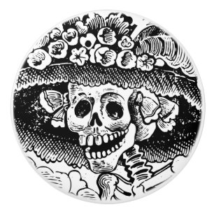 Bouton De Porte En Céramique Halloween vintage au crâne floral