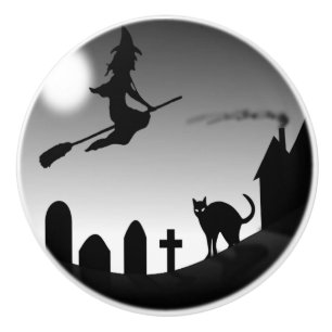 BOUTON DE PORTE EN CÉRAMIQUE HALLOWEEN WITCH SILHOUETTE