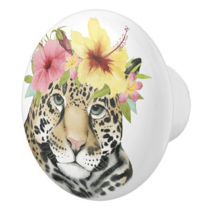 Bouton De Porte En Céramique Halo tropical   Sweet Cheetah
