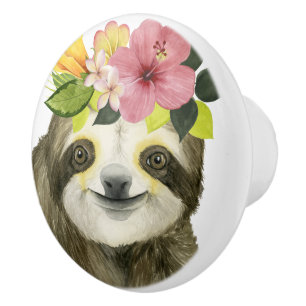 Bouton De Porte En Céramique Halo tropical   Sweet Sloth