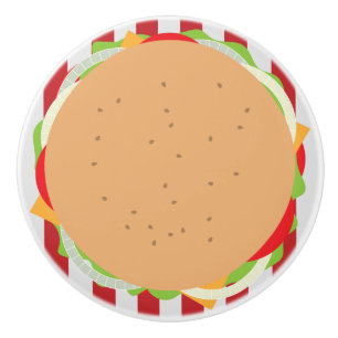 Bouton De Porte En Céramique Hamburger cheeseburger mignon café look rayé