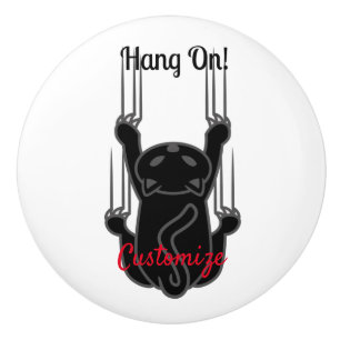 Bouton De Porte En Céramique Hang Sur Chat Noir Thunder_Cove 