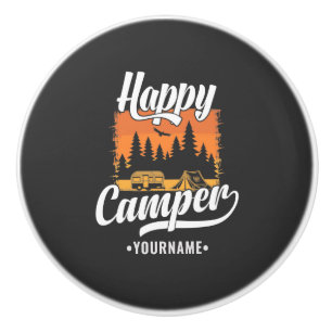 Bouton De Porte En Céramique Happy Camper Camping Randonnée Voyage Caravan Life