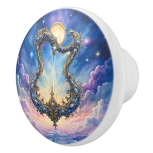 Bouton De Porte En Céramique Harpe céleste au clair de lune – Art de fantasy co