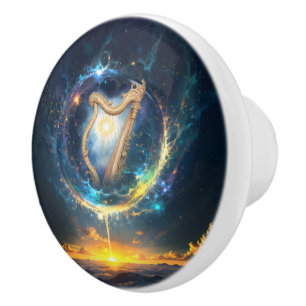 Bouton De Porte En Céramique Harpe céleste des cieux liés à la lune.