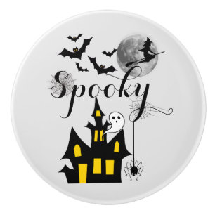 Bouton De Porte En Céramique Hauné House Flying Witch Halloween Éffrayant