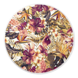 Bouton De Porte En Céramique Hawaïen Golden Tropics Élégant Vintage Moderne