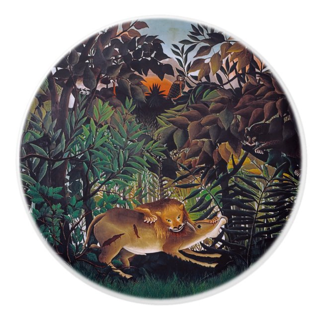 Bouton De Porte En Céramique Henri Rousseau - Le lion affamé (Devant)