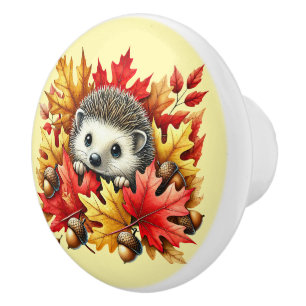 Bouton De Porte En Céramique Hérisson amoureux des animaux de bois mignon