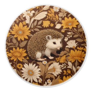 Bouton De Porte En Céramique Hérisson Brun Floral Inspiré de William Morris