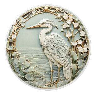 Bouton De Porte En Céramique Heron Sea Bird Art Nouveau Faux relief Monnaie gau