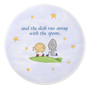 Bouton De Porte En Céramique Hey Diddle Diddle - Plat S'Est Écoulé Avec La Cuil