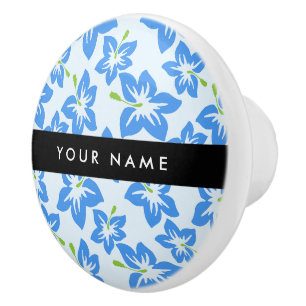 Bouton De Porte En Céramique Hibiscus Bleu, Fleurs Bleues, Votre Nom