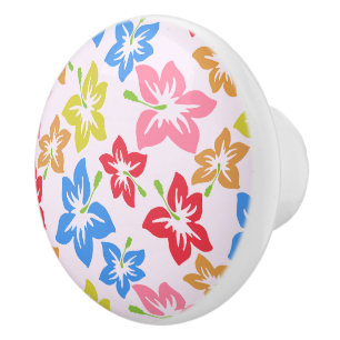 Bouton De Porte En Céramique Hibiscus Coloré, Motif De Fleurs