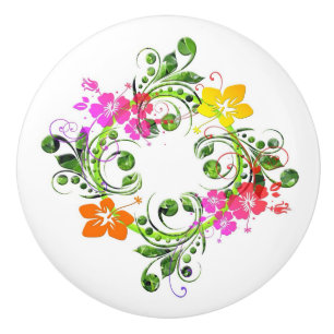 Bouton De Porte En Céramique Hibiscus couronnes de fleurs tropicales fleurs haw
