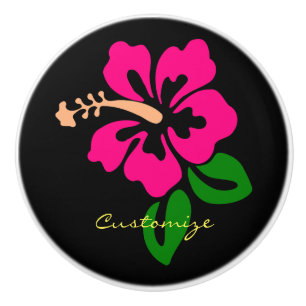 Bouton De Porte En Céramique Hibiscus rose tropical Thunder_Cove