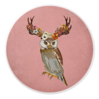 BOUTON DE PORTE EN CÉRAMIQUE HIBOU