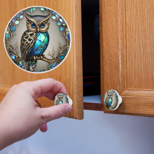 Bouton De Porte En Céramique Hibou d'abalone