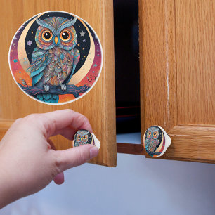 Bouton De Porte En Céramique Hibou Fantaisiste de Nuit
