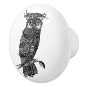 Bouton De Porte En Céramique Hibou gris