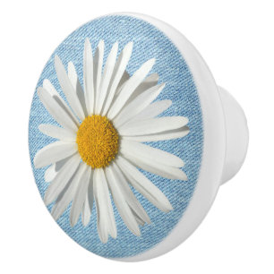 Bouton De Porte En Céramique Hippie Blanc Fleur Fleur Fleur Fleur Fleur Pale Bl
