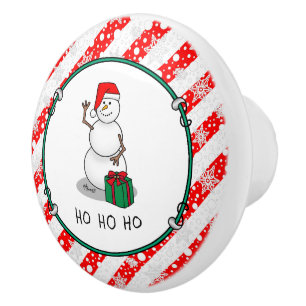 Bouton De Porte En Céramique Ho Ho Joyeux Noël Père Noël mignonne Snowman