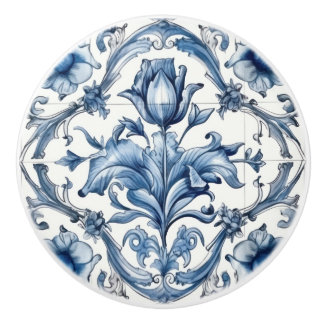 Bouton De Porte En Céramique Holland Blue Tulip Motif