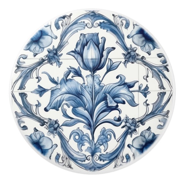 Bouton De Porte En Céramique Holland Blue Tulip Motif (Devant)