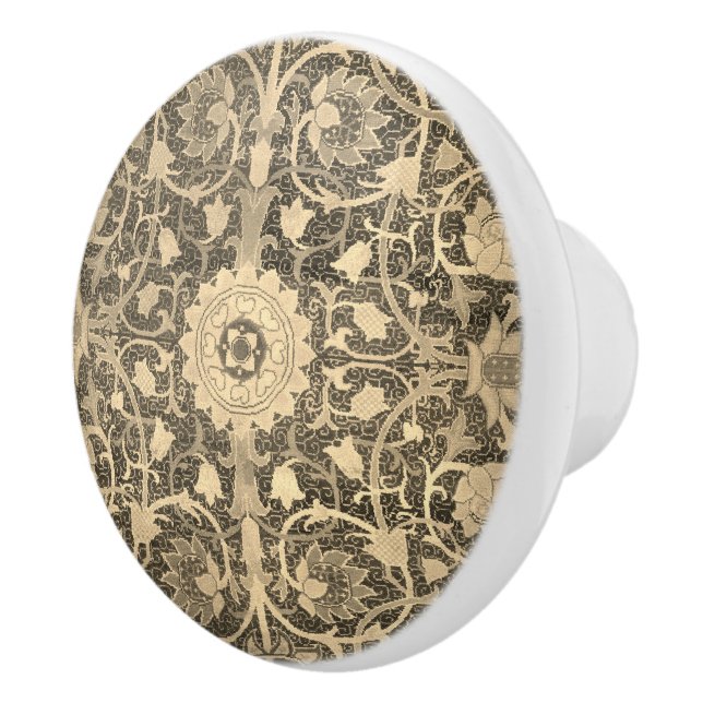 Bouton De Porte En Céramique Holland Park William Morris Gold et Black Floral (Droite)
