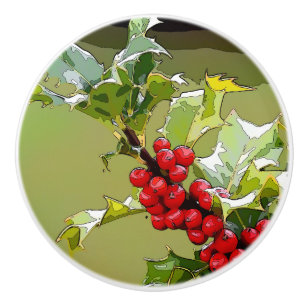 Bouton De Porte En Céramique Holly Berries 005