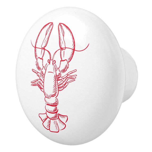 Bouton De Porte En Céramique Homard blanc et rouge côtier (Droite)
