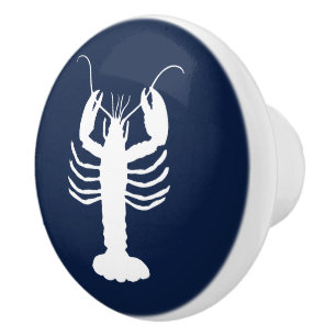 Bouton De Porte En Céramique Homard côtier Marine Bleu et blanc