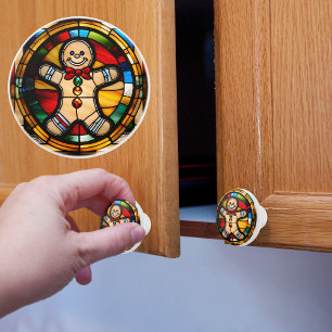 Bouton De Porte En Céramique Homme en pain d'épices Faux vitrail 