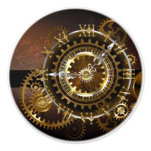 Bouton De Porte En Céramique Horloge Steampunk avec des engrenages anciens