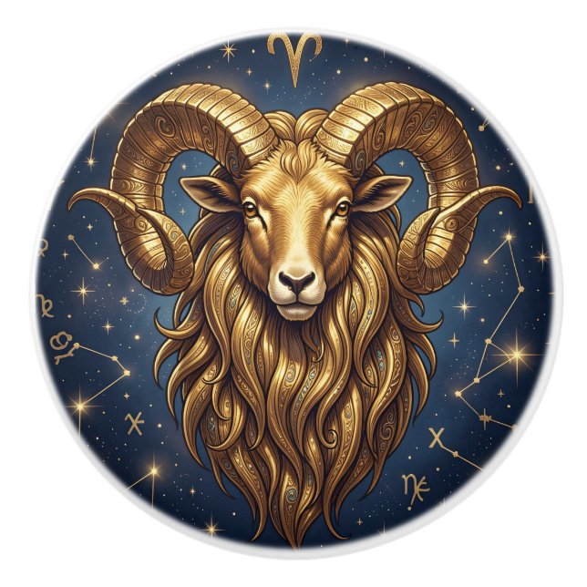 Bouton De Porte En Céramique Horoscope Sign Aries Astrology  (Devant)