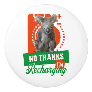 Bouton De Porte En Céramique Humeur d'introverti de koala rechargeant drôle