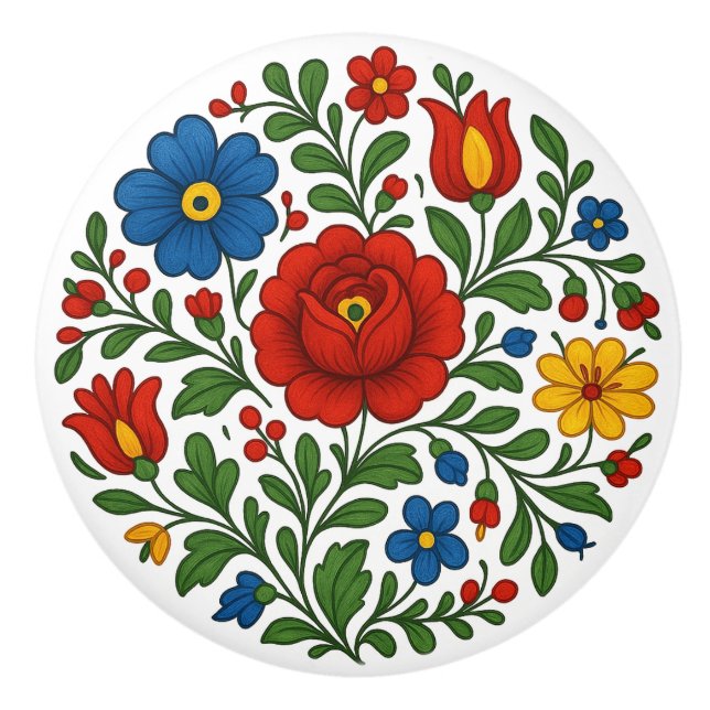 Bouton De Porte En Céramique Hungarian Kalocsa Floral Folk Art Ceramic Knob (Devant)