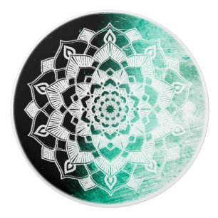 Bouton De Porte En Céramique Hunter Green Mandala