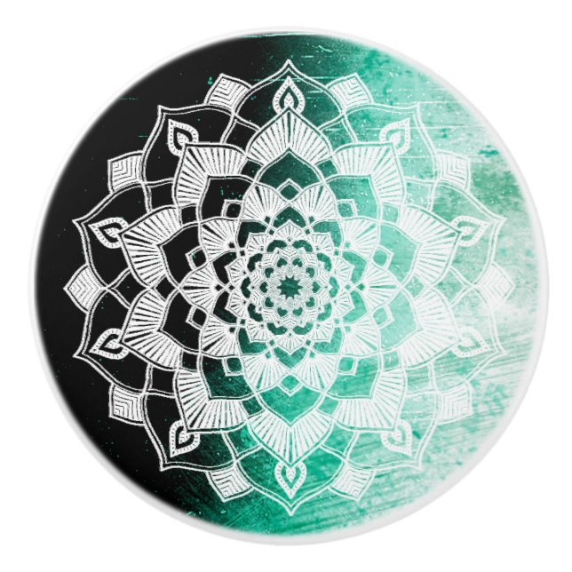 Bouton De Porte En Céramique Hunter Green Mandala (Devant)