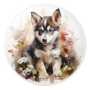 Bouton De Porte En Céramique Husky sibérien ou ajoutez votre propre chiot migno