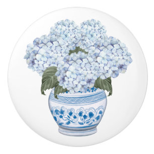 Bouton De Porte En Céramique Hydrangea Chinoiserie Fleur Bleue en Fleur