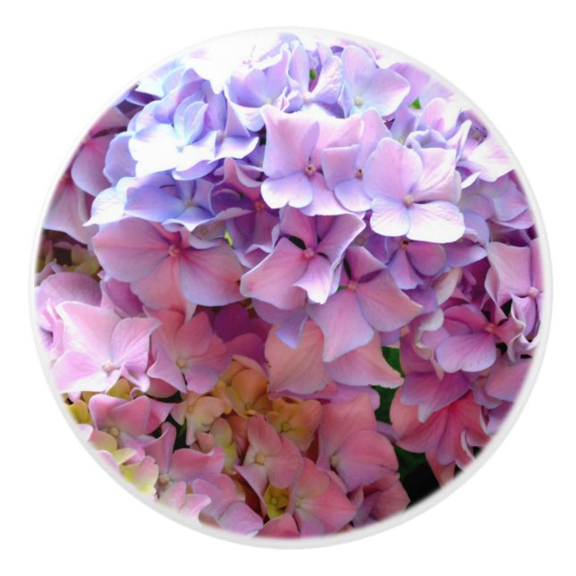 Bouton De Porte En Céramique Hydrangea garden, rose, bleu, purple floral (Devant)