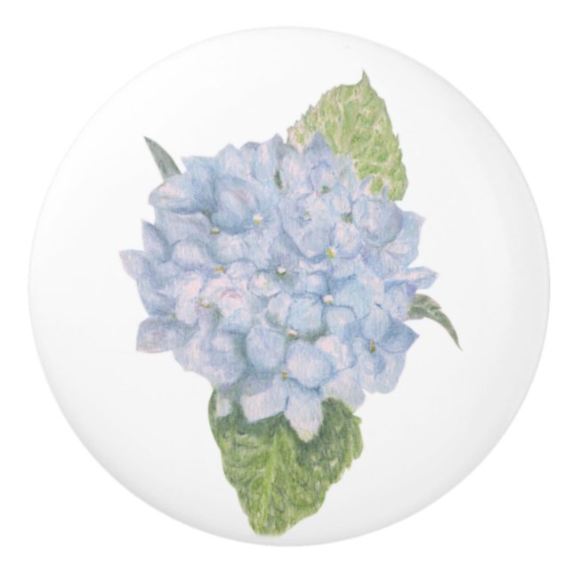 Bouton De Porte En Céramique Hydrangée bleue (Devant)