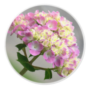 BOUTON DE PORTE EN CÉRAMIQUE HYDRANGÉE ROSE ET JAUNE/BOUTON CÉRAMIQUE DÉCORATIF